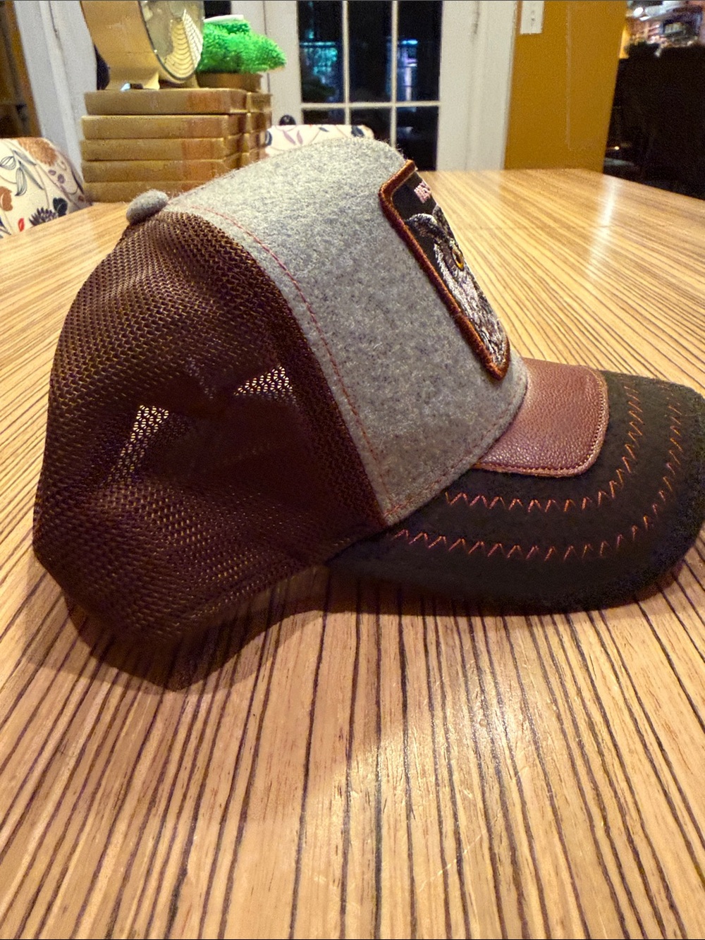 Wise Ass Owl Patch Trucker Hat - Brown & Gray - Picture 4 of 5